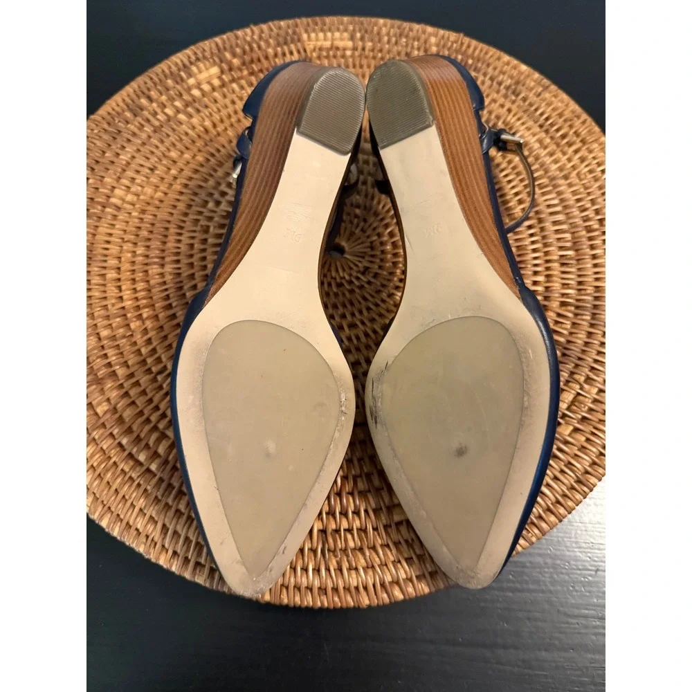Talbots Womens Leather Ankle Strap Wedge Heels Pointed Toe Pumps 9M